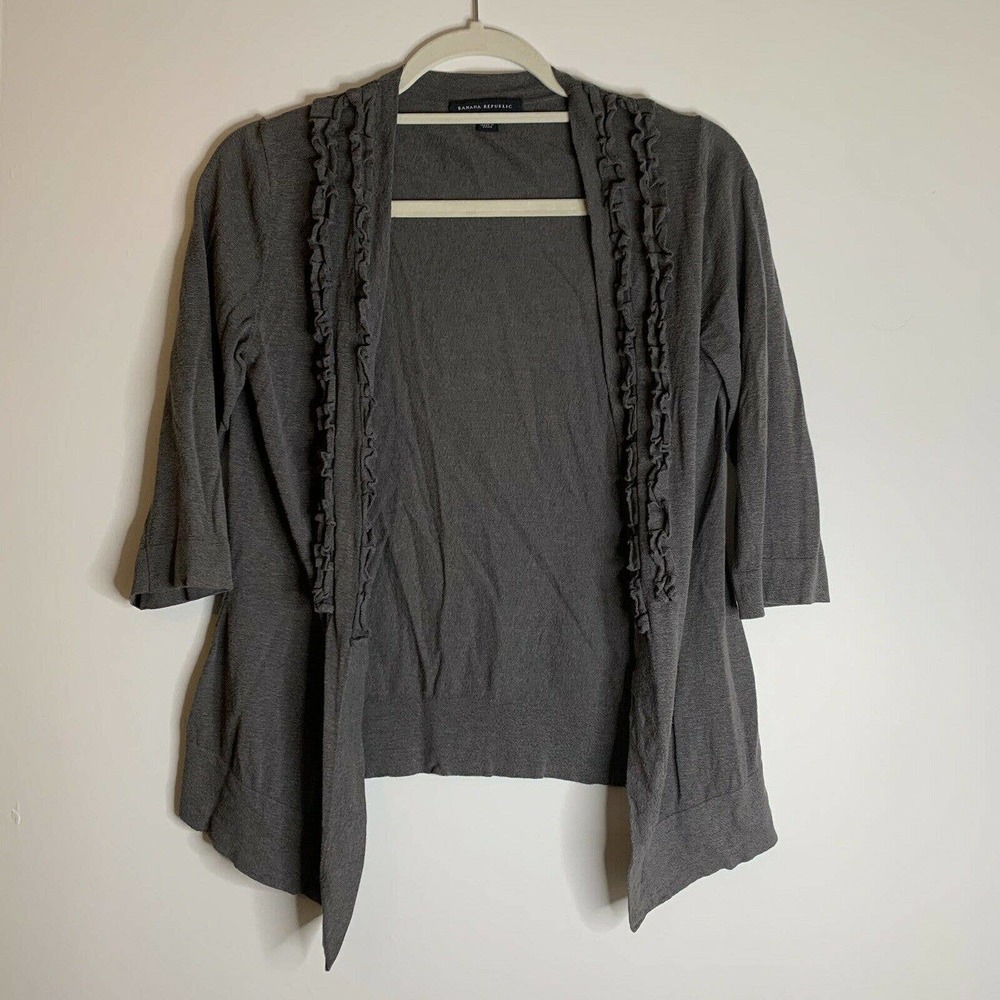 Banana Republic Women's Open Front Cardigan Sweater Ruffle Dark Gray Size Medium
